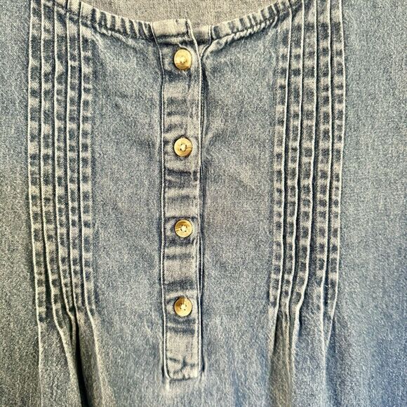 The Vermont Country Store Dress XL Denim Jean Pleat Sleeveless Chambray Buttons - Picture 3 of 12